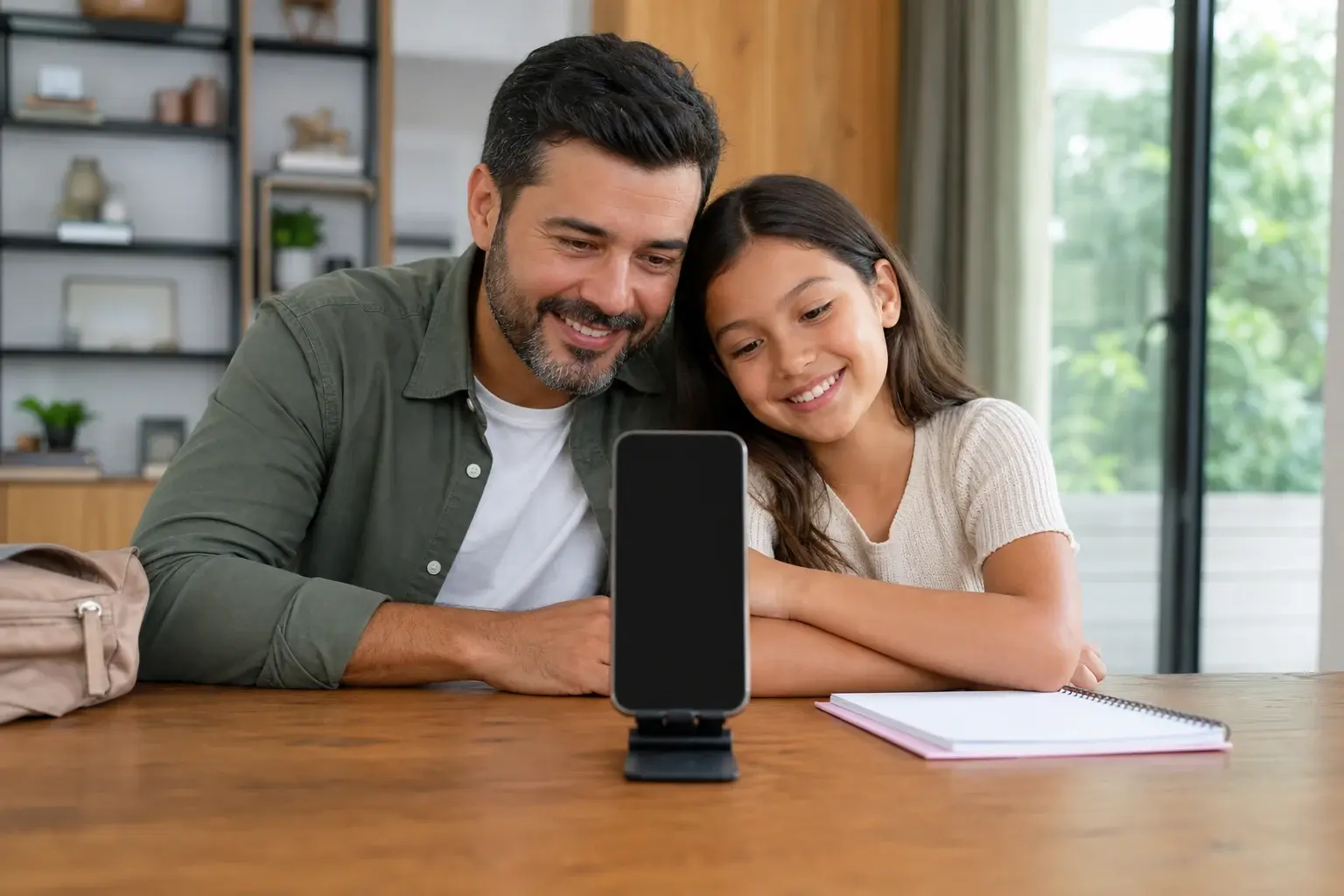 Pai e filha utilizando o Portal dos Pais