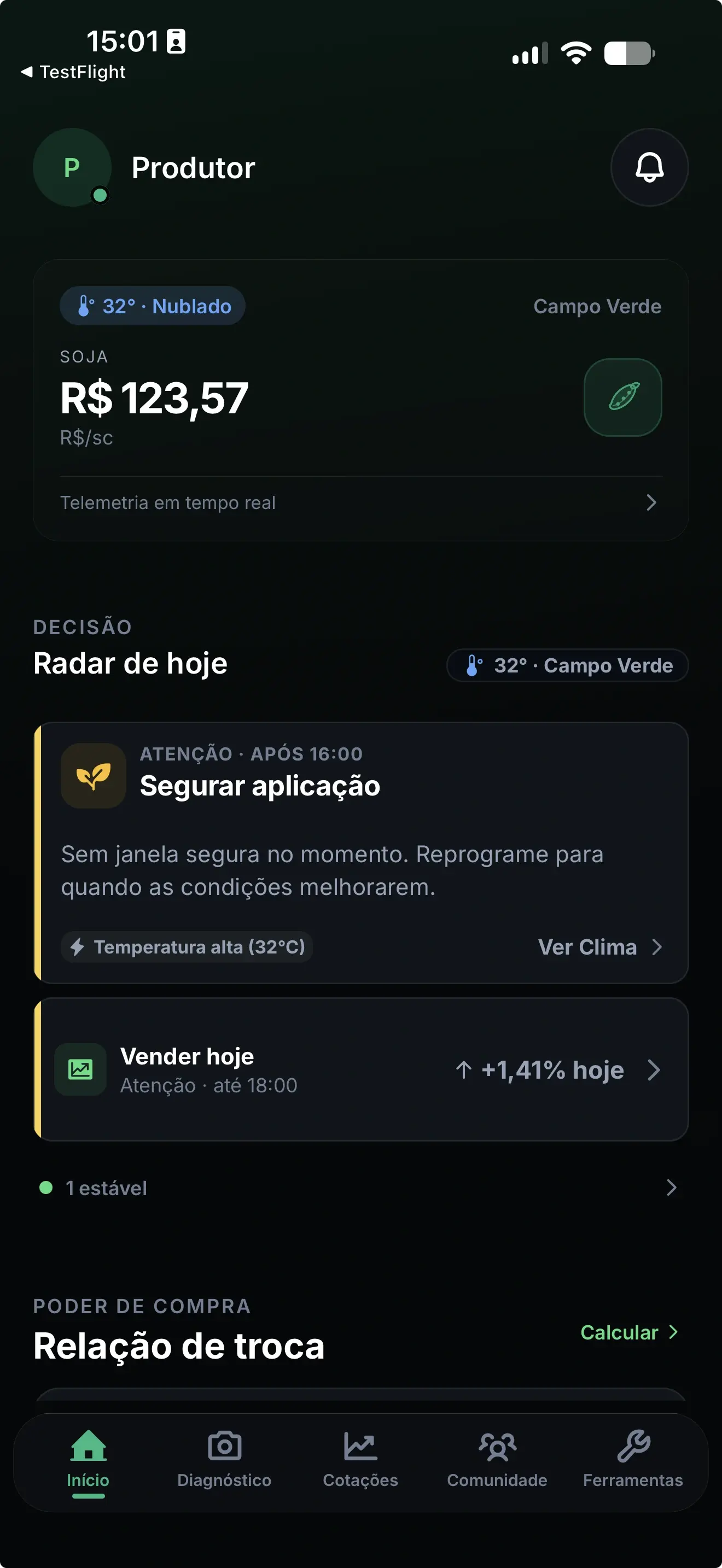 Tela real do aplicativo Pulso do Campo