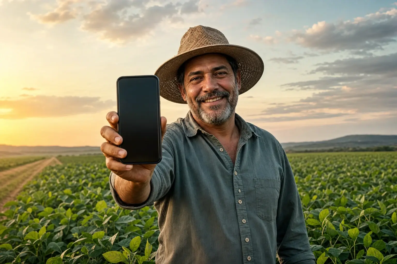 Produtor no campo apresentando o Pulso do Campo