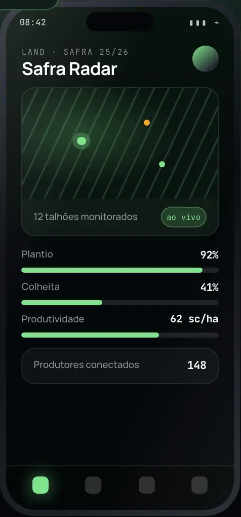 Safra Radar apresentado em um mockup mobile